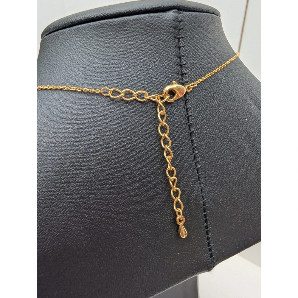 Gold Tone Anchor Pendant Necklace with Coral Bead Nautical Maritime Jewelry